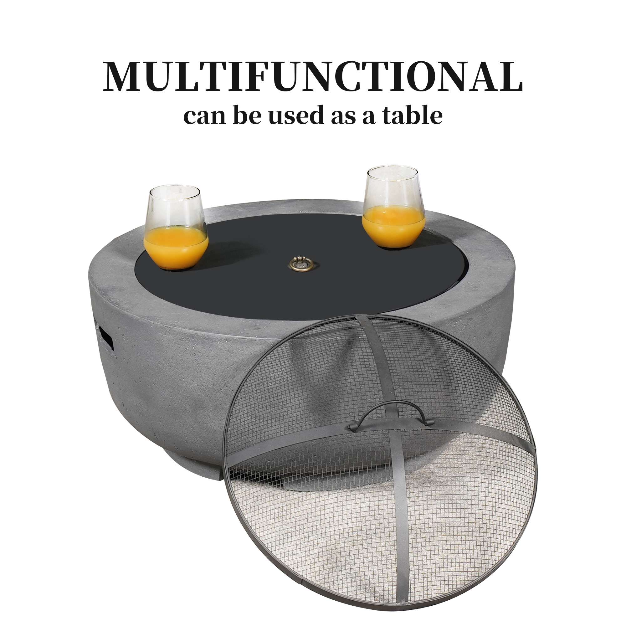 Ovios 23.62'' Round Magnesium Oxide Wood Burning Fire Pit