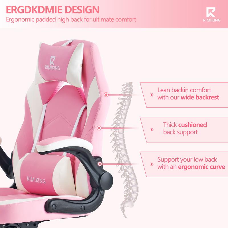 RIMIKING Shelby Series Ergonomic Gaming Chair, Adjustable Recliner, Lumbar Support, Heavy-Duty Office Chair,275 lbs Weight Capacity,3896