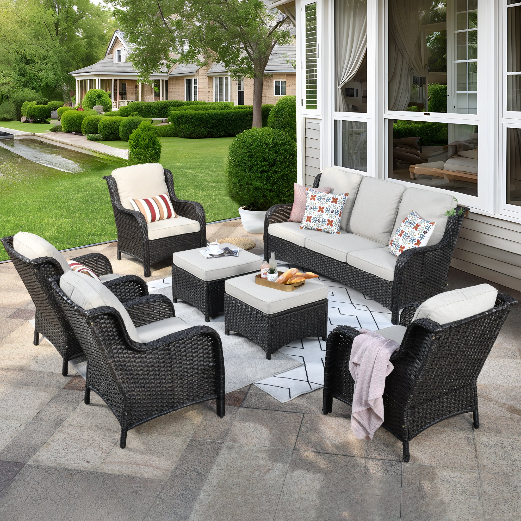 Ovios Patio Furniture Set 7-Piece With Cushions Kenard Curved Handrest