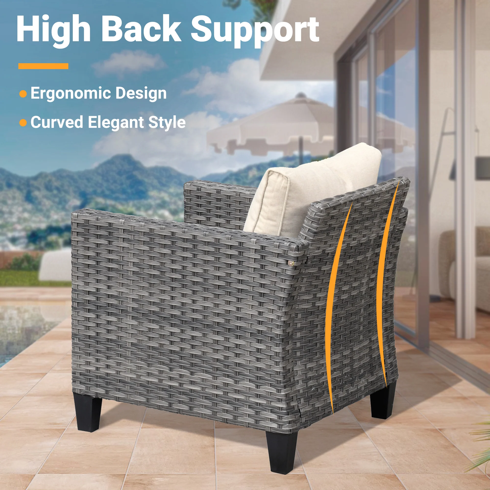 Ovios Patio Chairs New Vultros 2-Piece High Back Square Shape Armrest