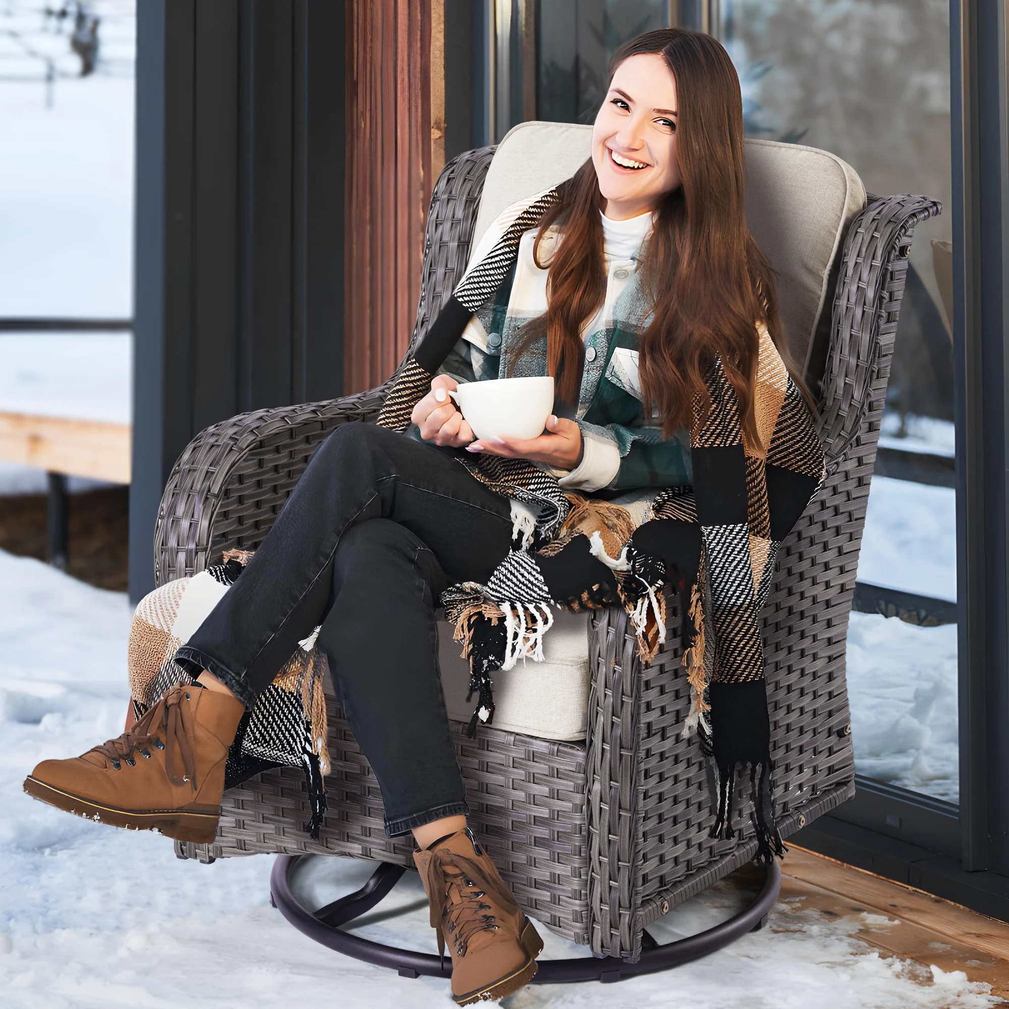 Ovios Patio Furniture Set 3-Piece with Swivel Chairs and Side Table Kenard