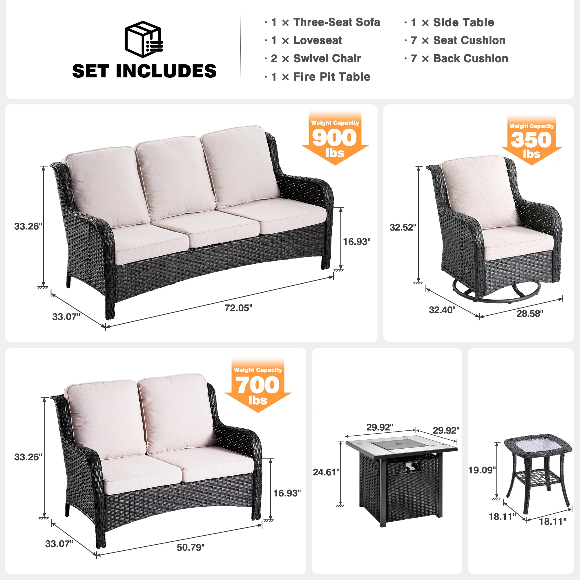 Ovios Patio Kenard 6-Piece Conversation Set with 30'' Propane Fire Pit Table and Rocking Chairs