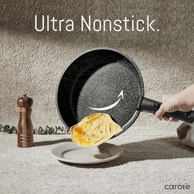 CAROTE 18pcs Detachable Handle Nonstick Cookware Set, Blue/Green/Black/Taupe/White, Pots and Pans, Oven safe Frying Pan, Dishwasher Safe