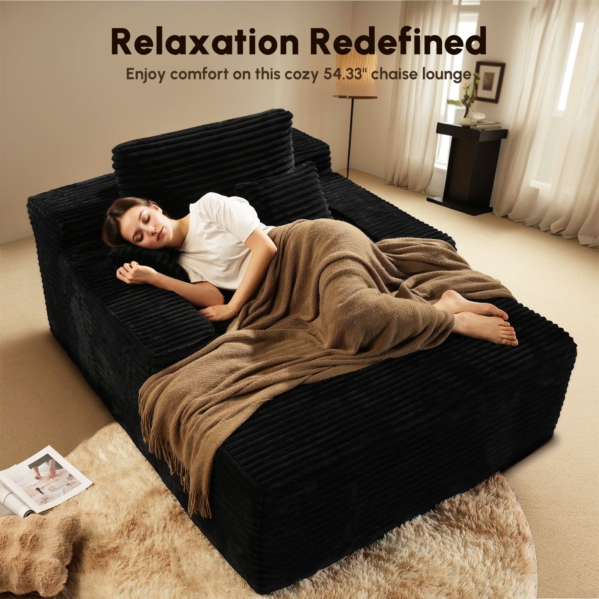 Ovios Boneless Chaise Lounge,Luxurious Faux Fur, No Assembly Required