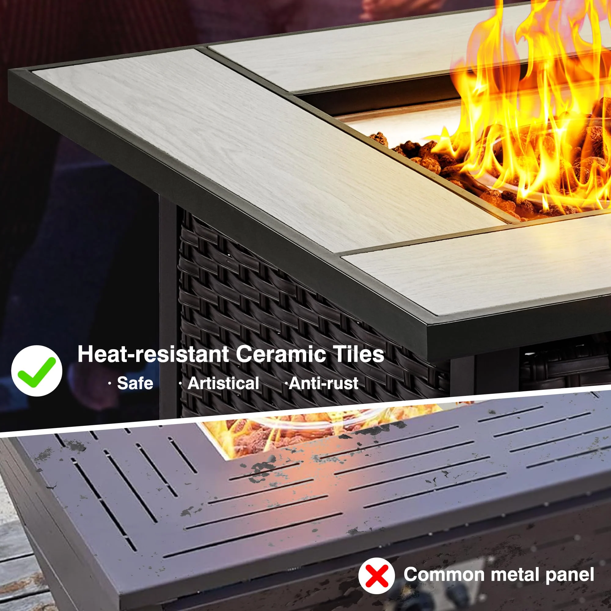 Ovios Patio Conversation Set 6-Piece with 30' Fire Pit Table and Kenard Set