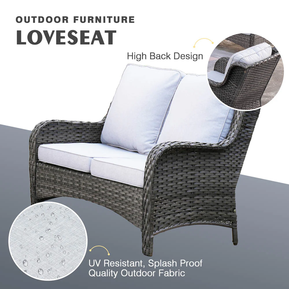 Ovios Patio Kenard 6-Piece Conversation Set with 30'' Propane Fire Pit Table and Rocking Chairs