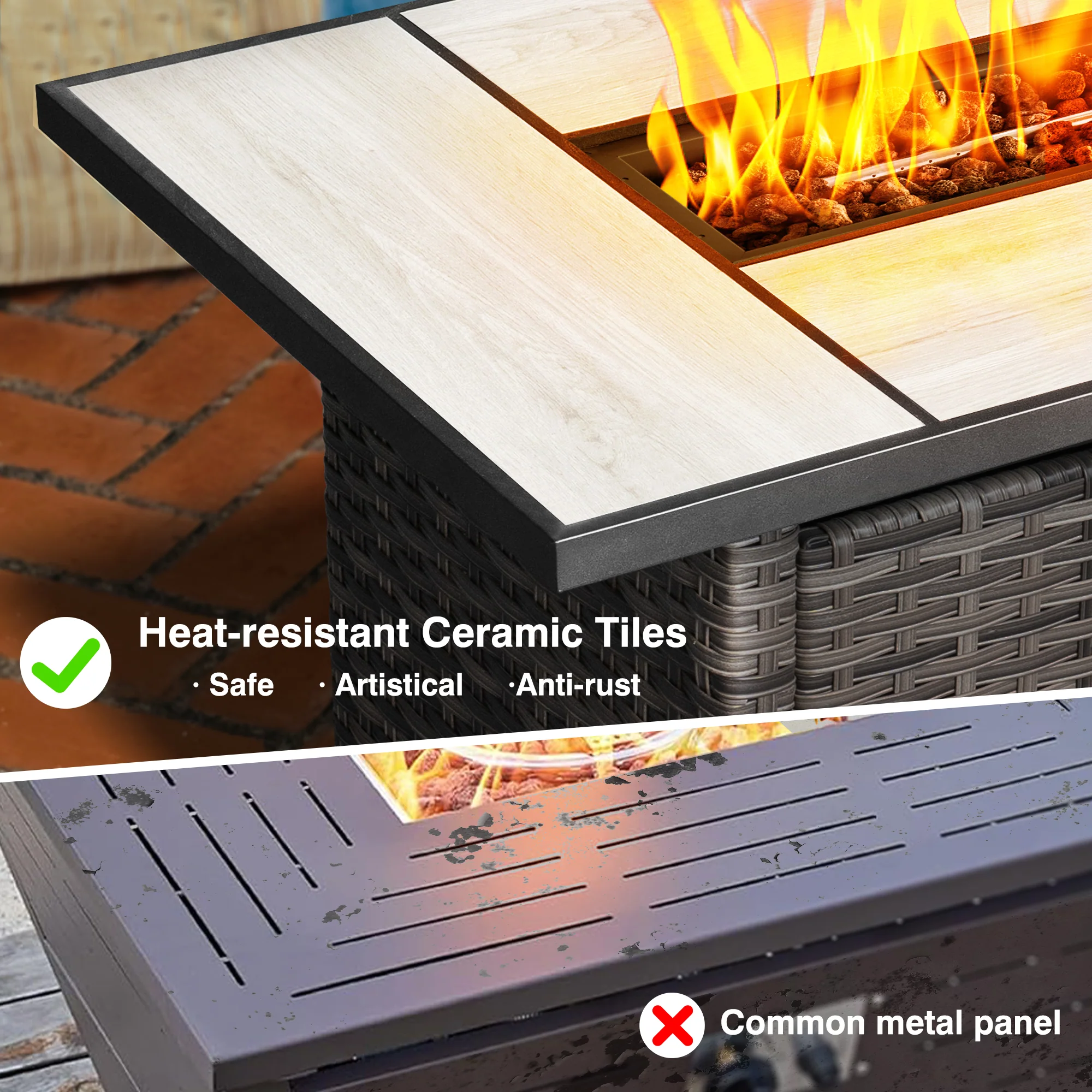 Ovios Patio Kenard 5-Piece Conversation Set with 42'' Fire Pit Table and Loveseat