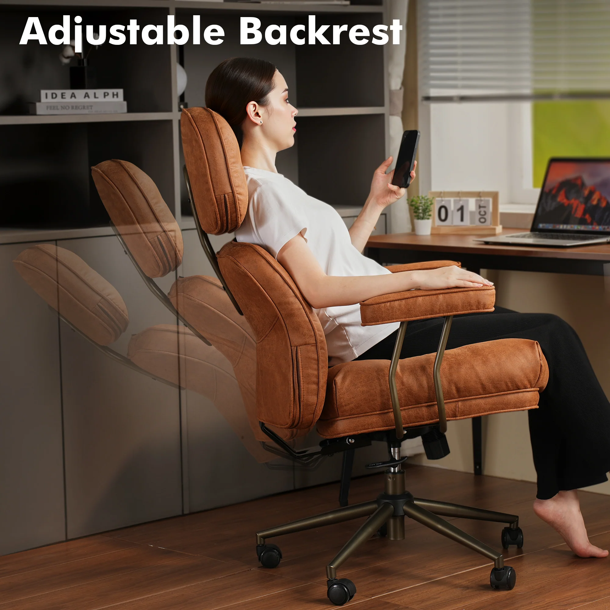 Ovios Office Executive Chair Oversize Cushions Suede Fabric