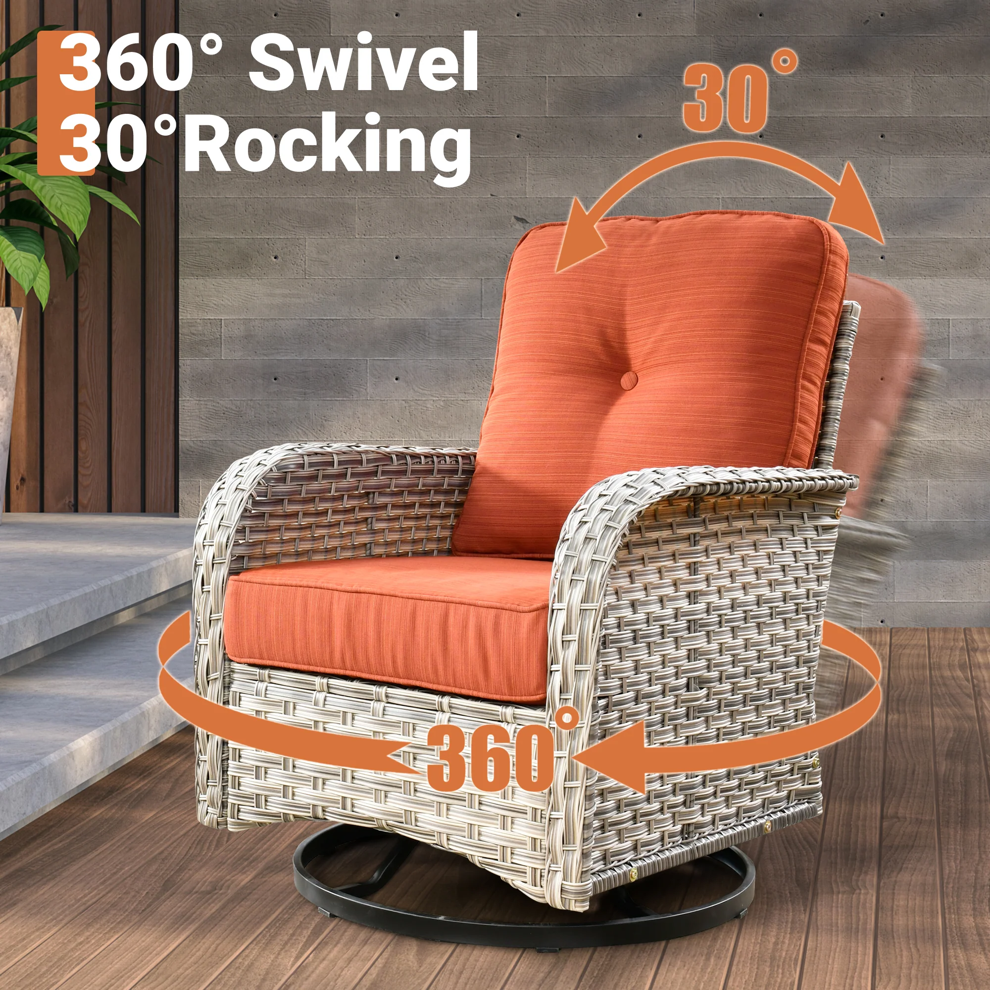 Ovios VNC Series Patio Swivel Chair 3-Piece Set