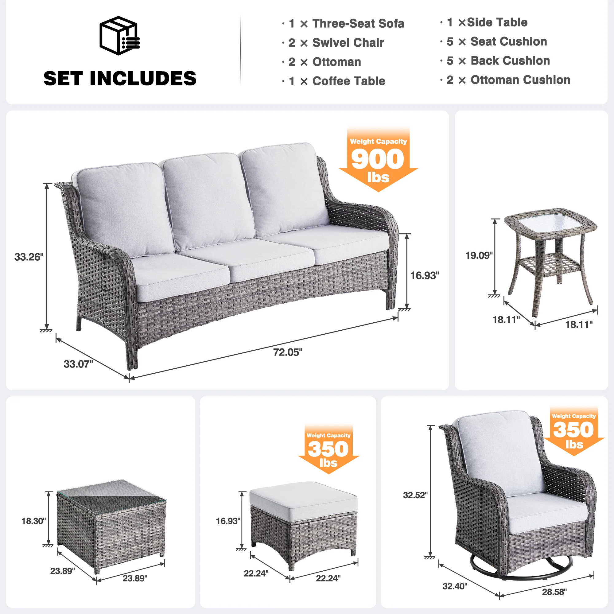 Ovios Patio Conversation Set 7-Piece with Swivel Chairs and Table Kenard