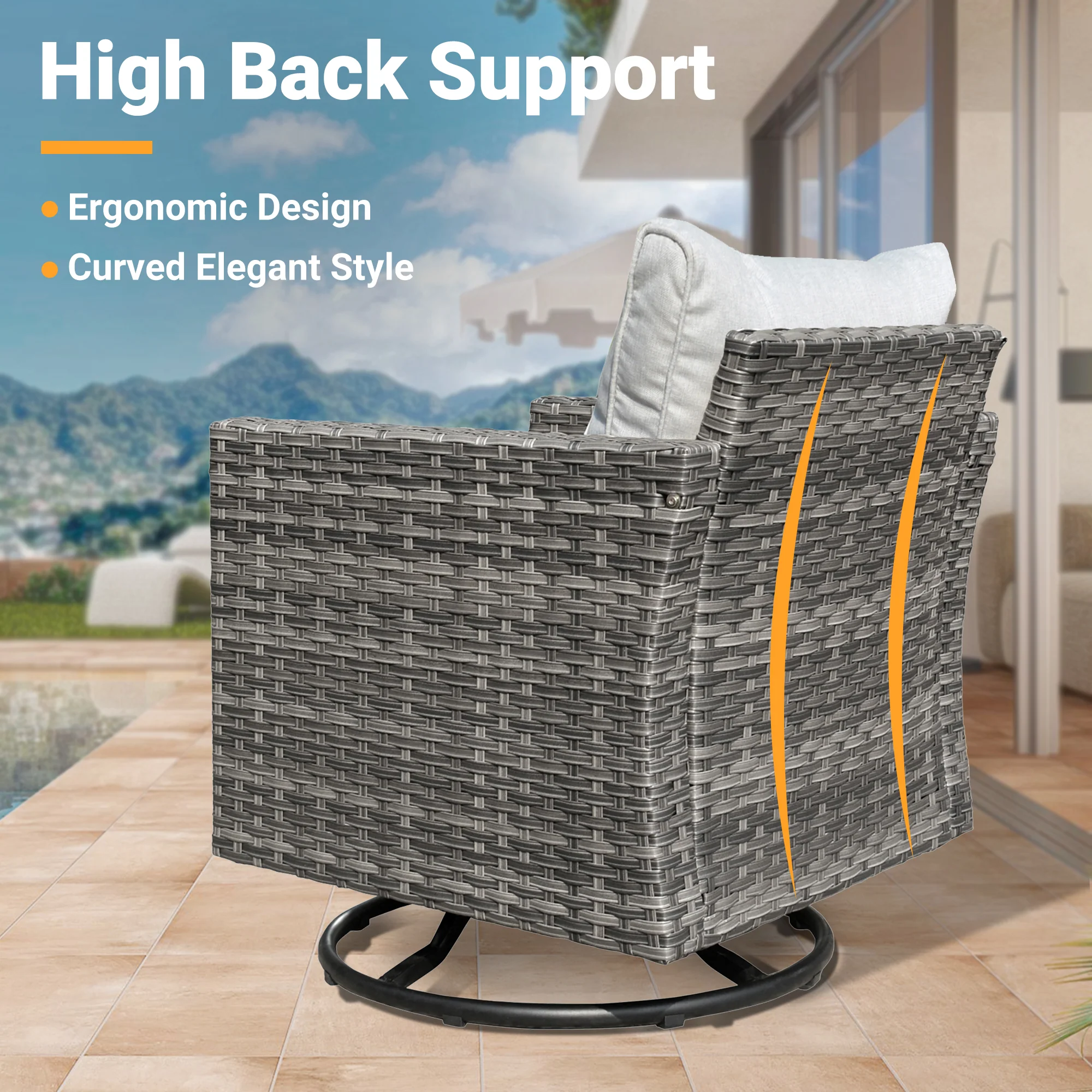 Ovios Patio Vultros 9-Piece Set with 2 Swivel Chairs and 30'' Propane Fire Pit Table