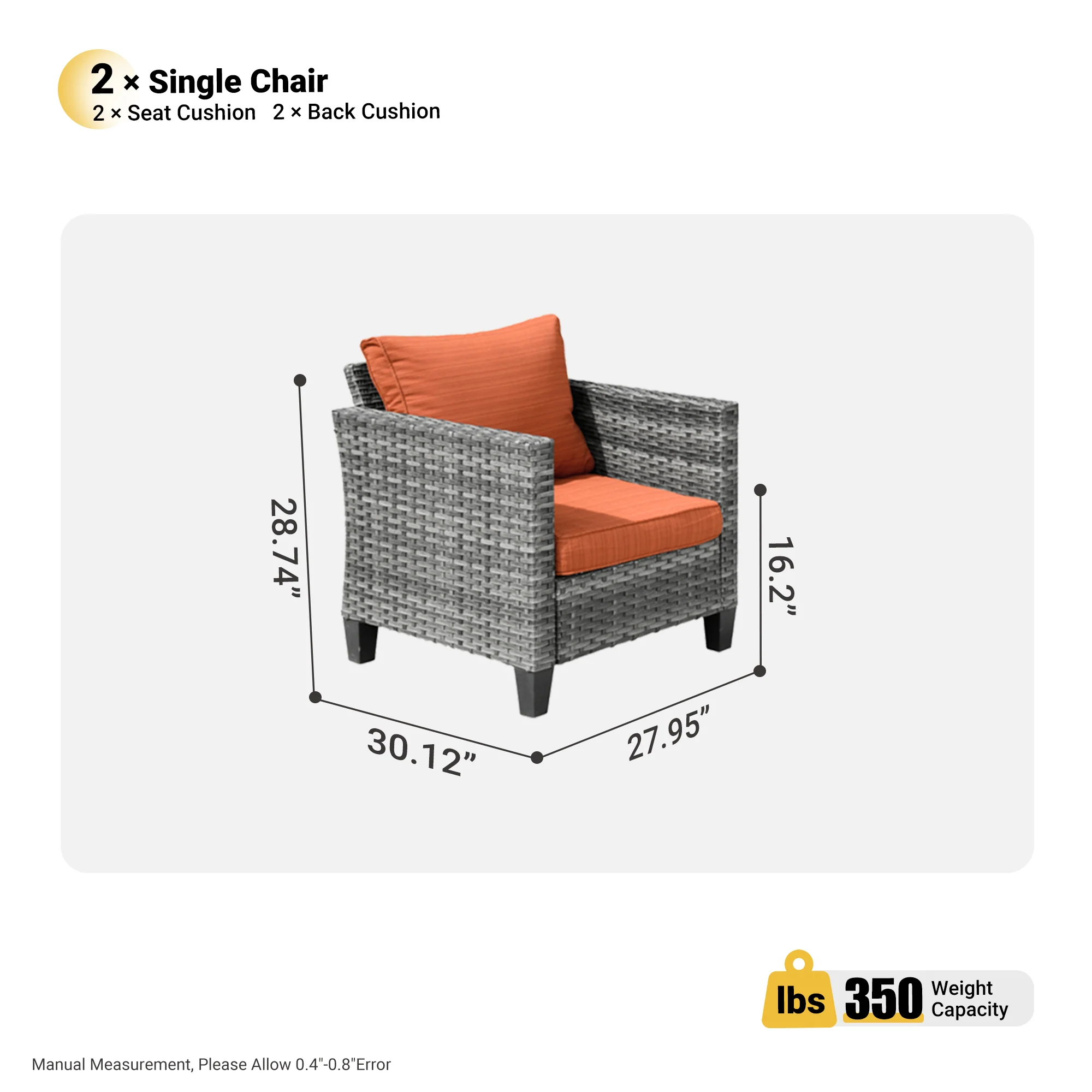 Ovios Patio Chairs New Vultros 2-Piece High Back Square Shape Armrest