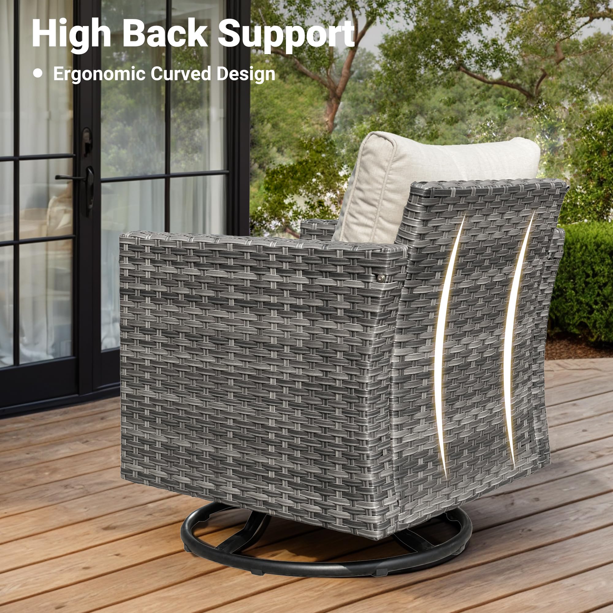 Ovios Patio Vultros 6-Piece Set With Swivel Chair Lover seat and 30'' Propane Fire Pit Table