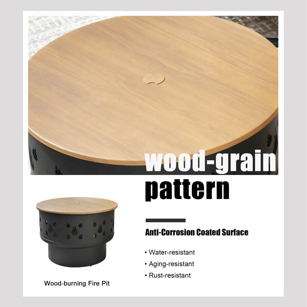 Ovios 25.39'' Round Steel Wood Burning Fire Pit