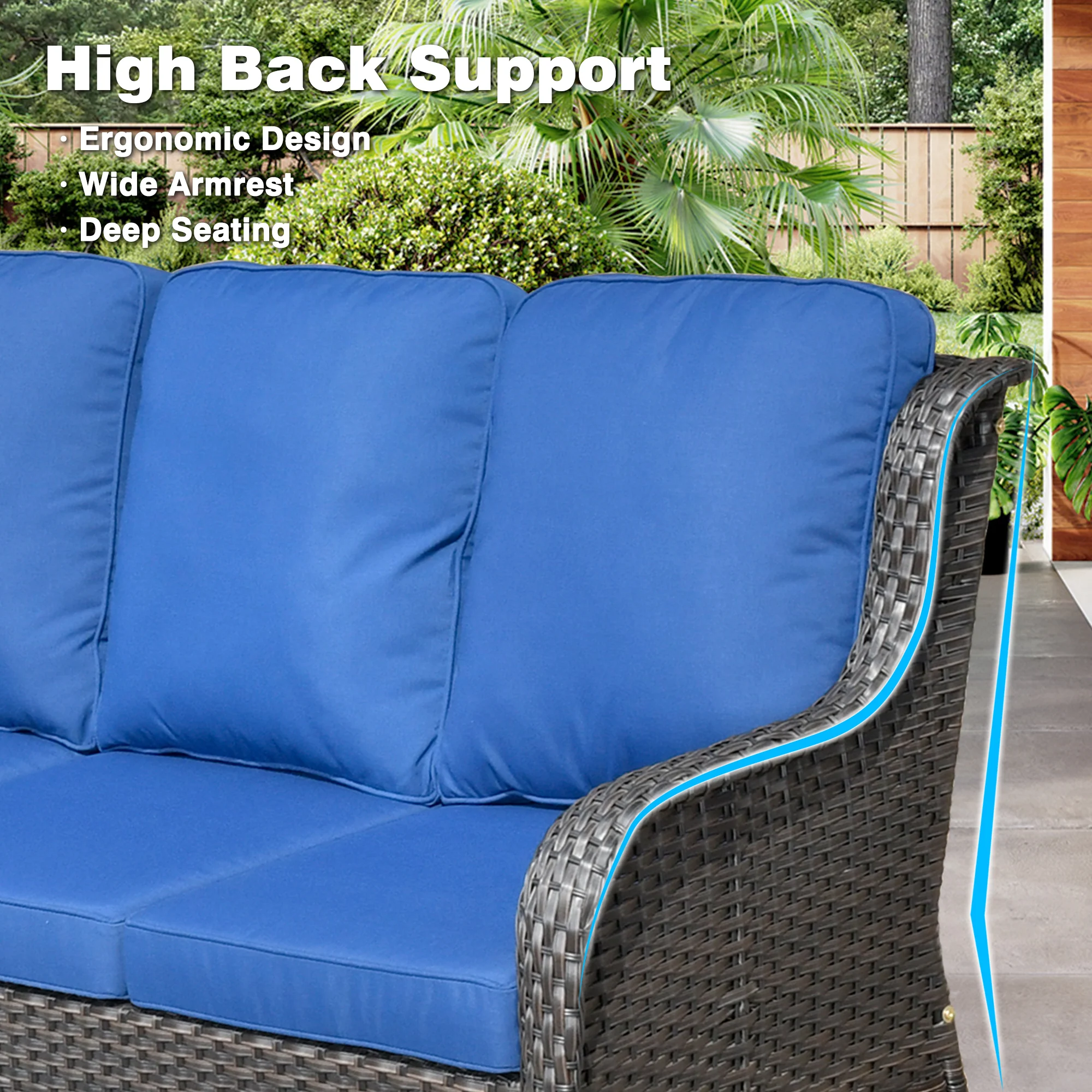 Ovios Patio Kenard 5-Piece Conversation Set with 30'' Fire Pit Table and Loveseat