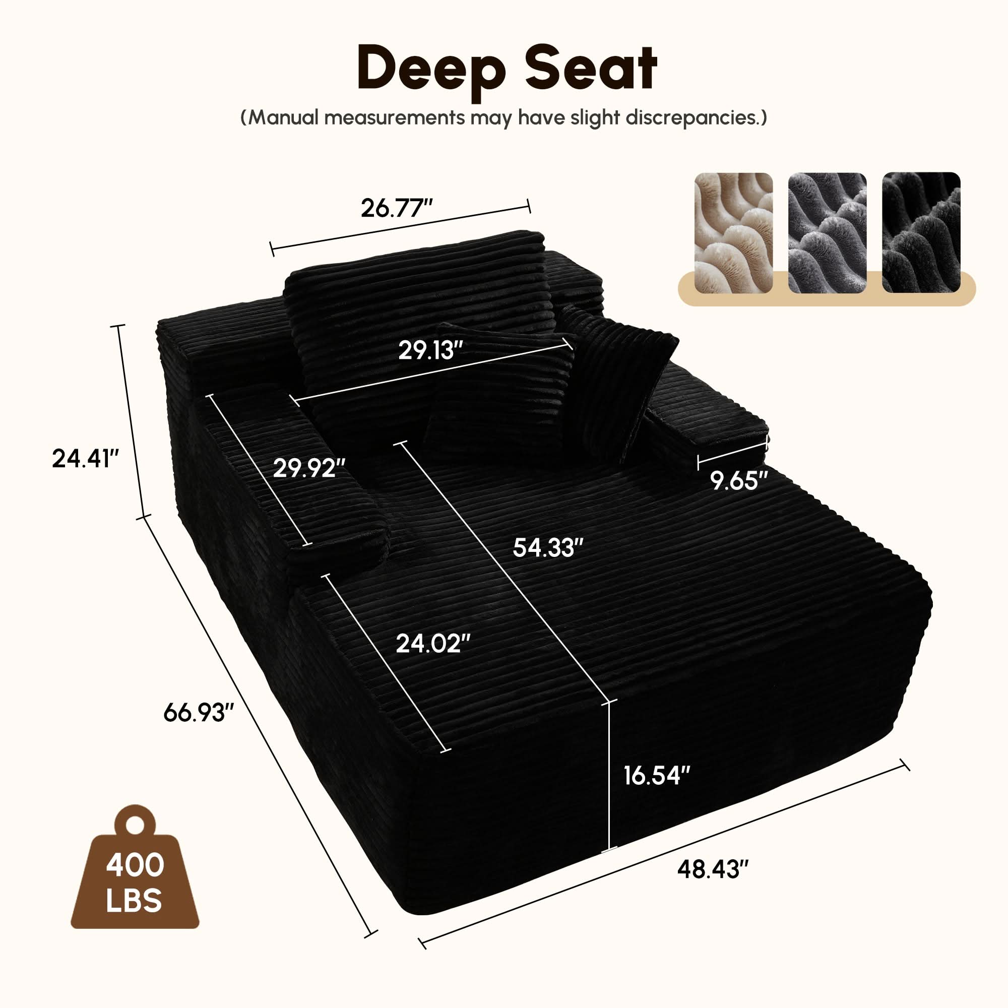 Ovios Boneless Chaise Lounge,Luxurious Faux Fur, No Assembly Required