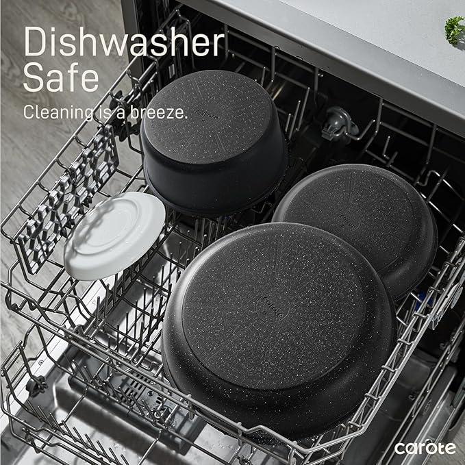 CAROTE 18pcs Detachable Handle Nonstick Cookware Set, Blue/Green/Black/Taupe/White, Pots and Pans, Oven safe Frying Pan, Dishwasher Safe