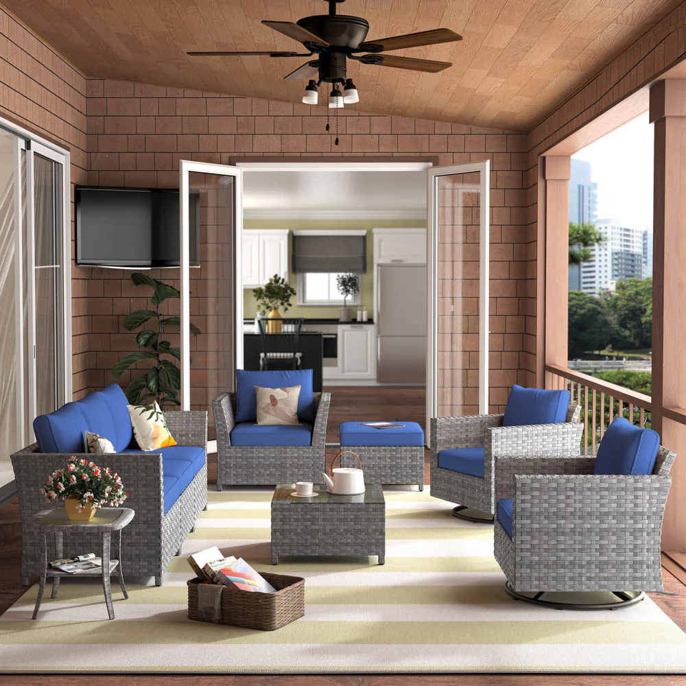 Ovios New Rimaru Series Patio Furniture Set  9-Piece include Swivel Chairs Set Partially Assembled