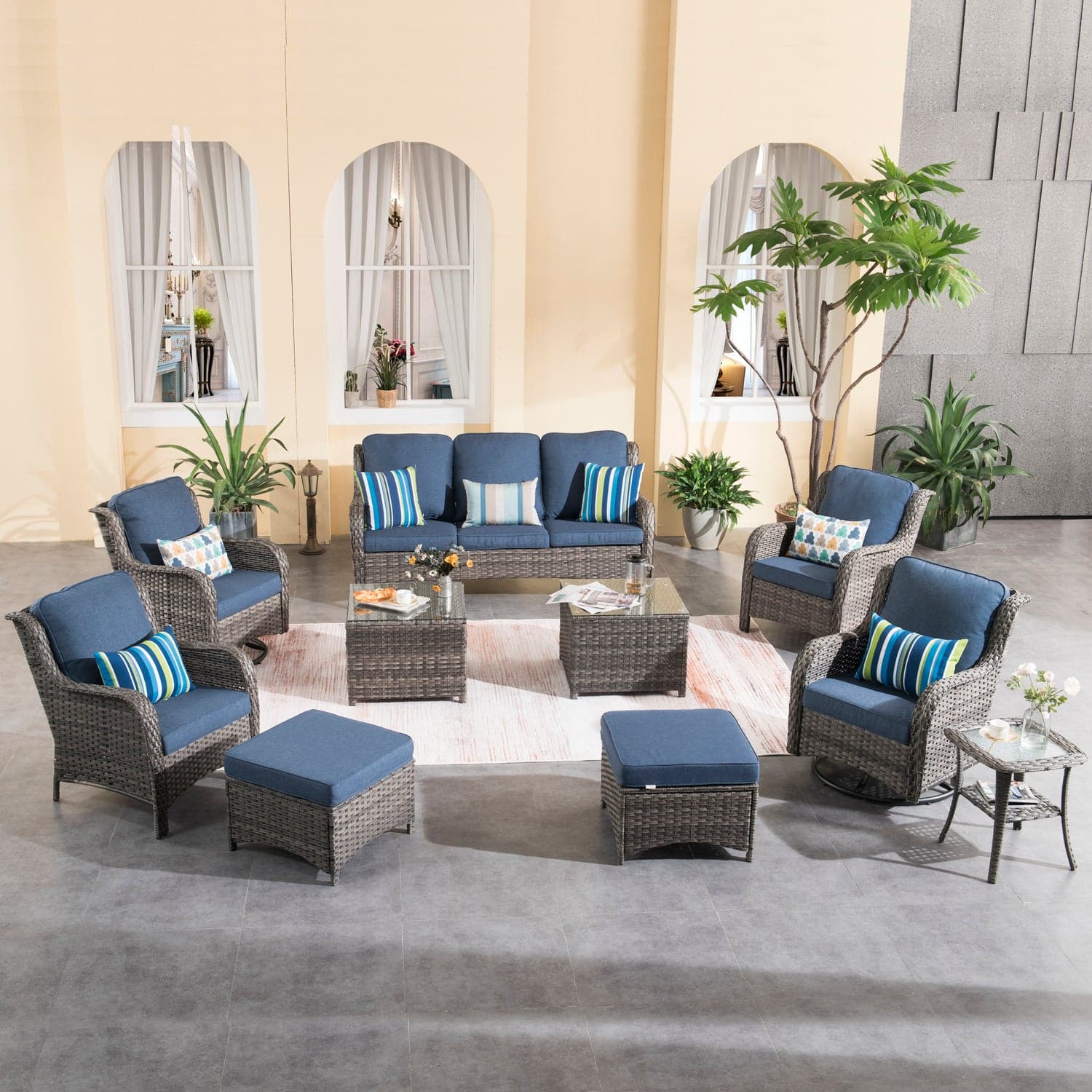Ovios Patio Conversation Set 10-Piece with Rocking Chairs and Table Kenard