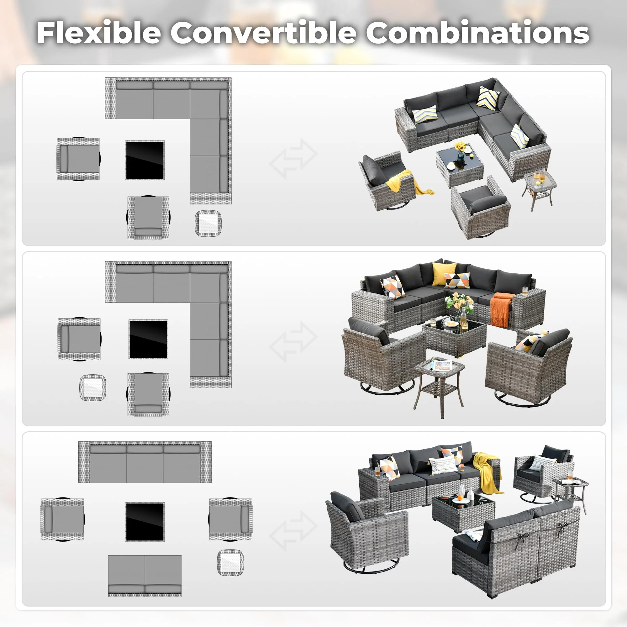 Ovios 9 Pieces Outdoor Furniture with 7.68'' Broad Handrails and Rocking Chair