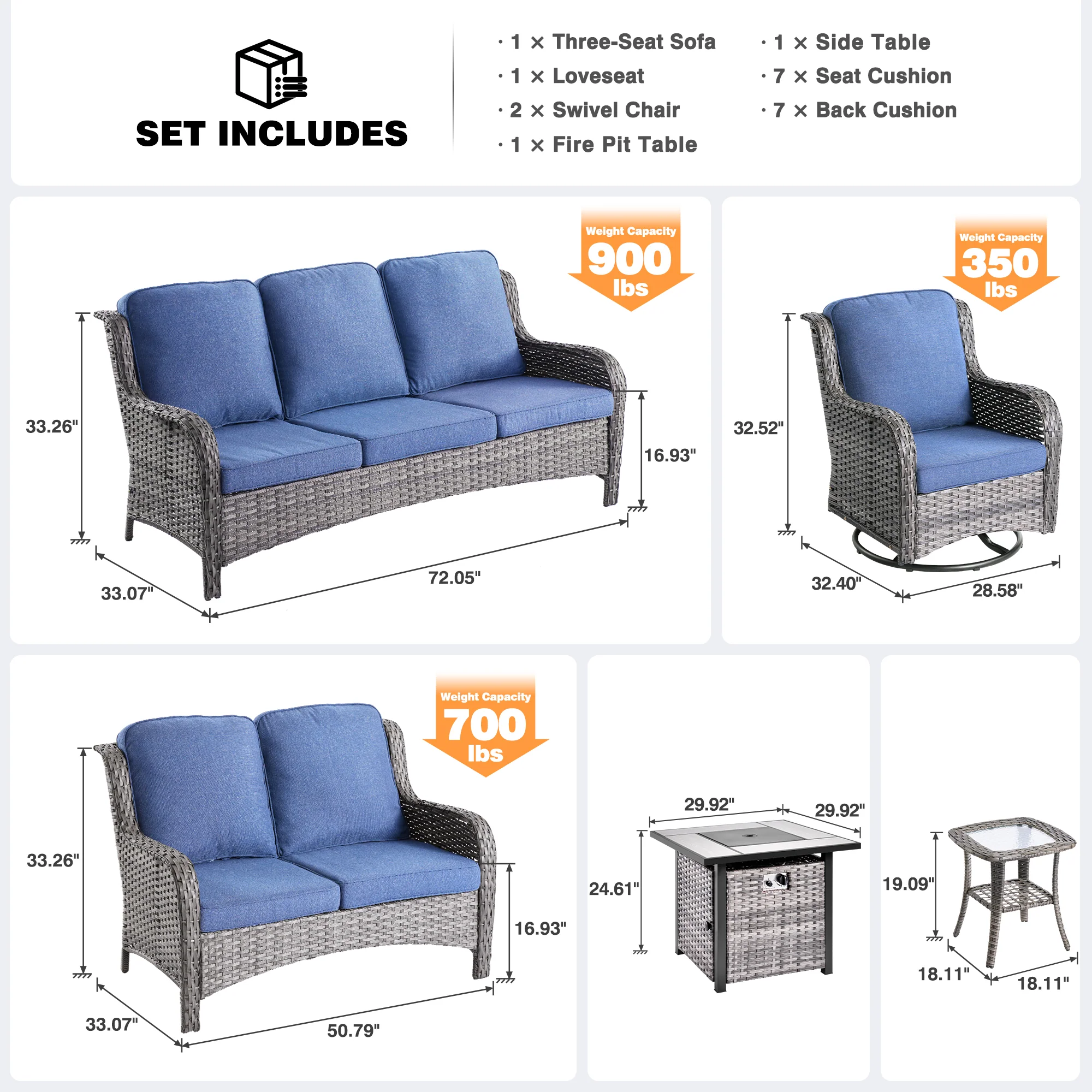 Ovios Patio Kenard 6-Piece Conversation Set with 30'' Propane Fire Pit Table and Rocking Chairs