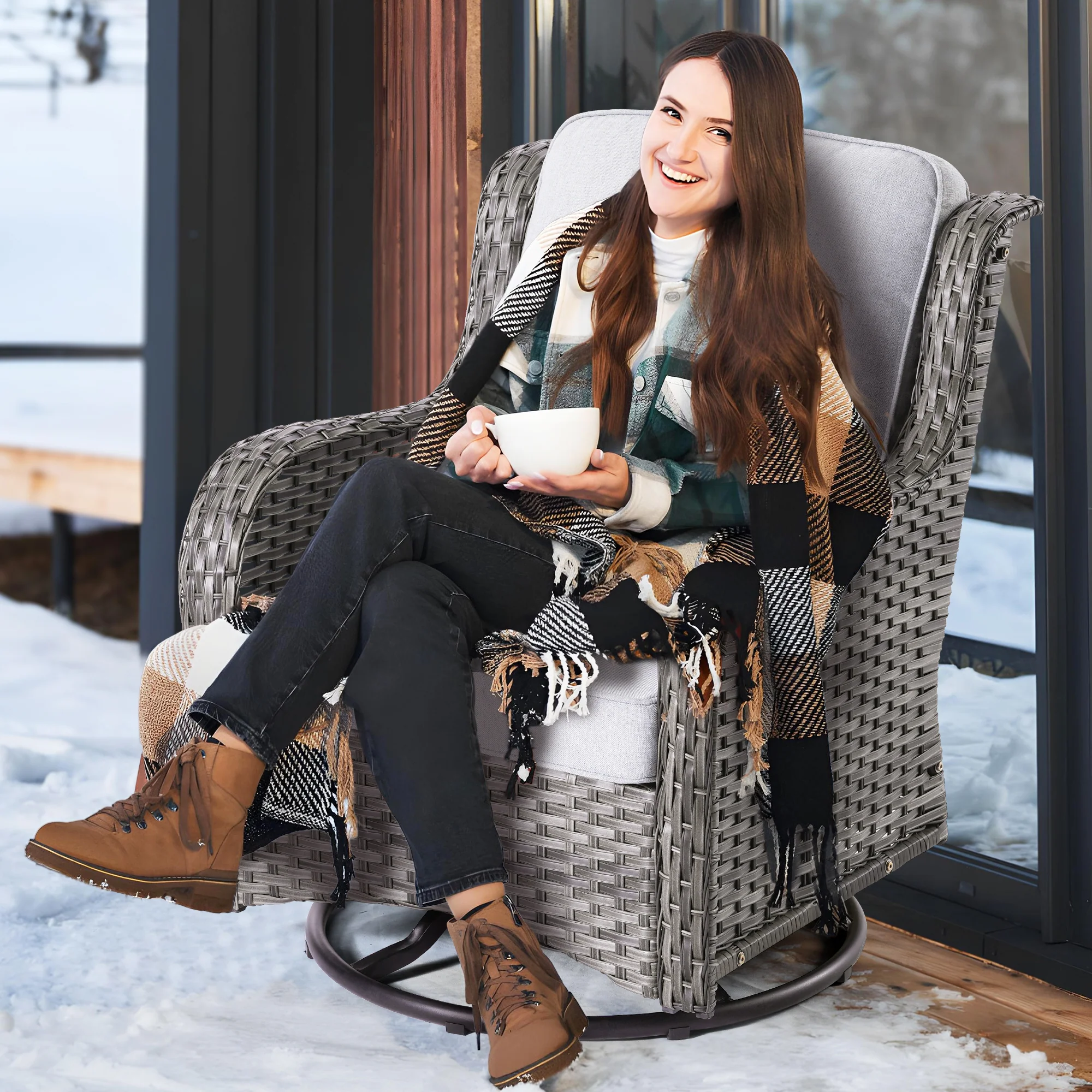 Ovios Patio Furniture Set 3-Piece with Swivel Chairs and Side Table Kenard