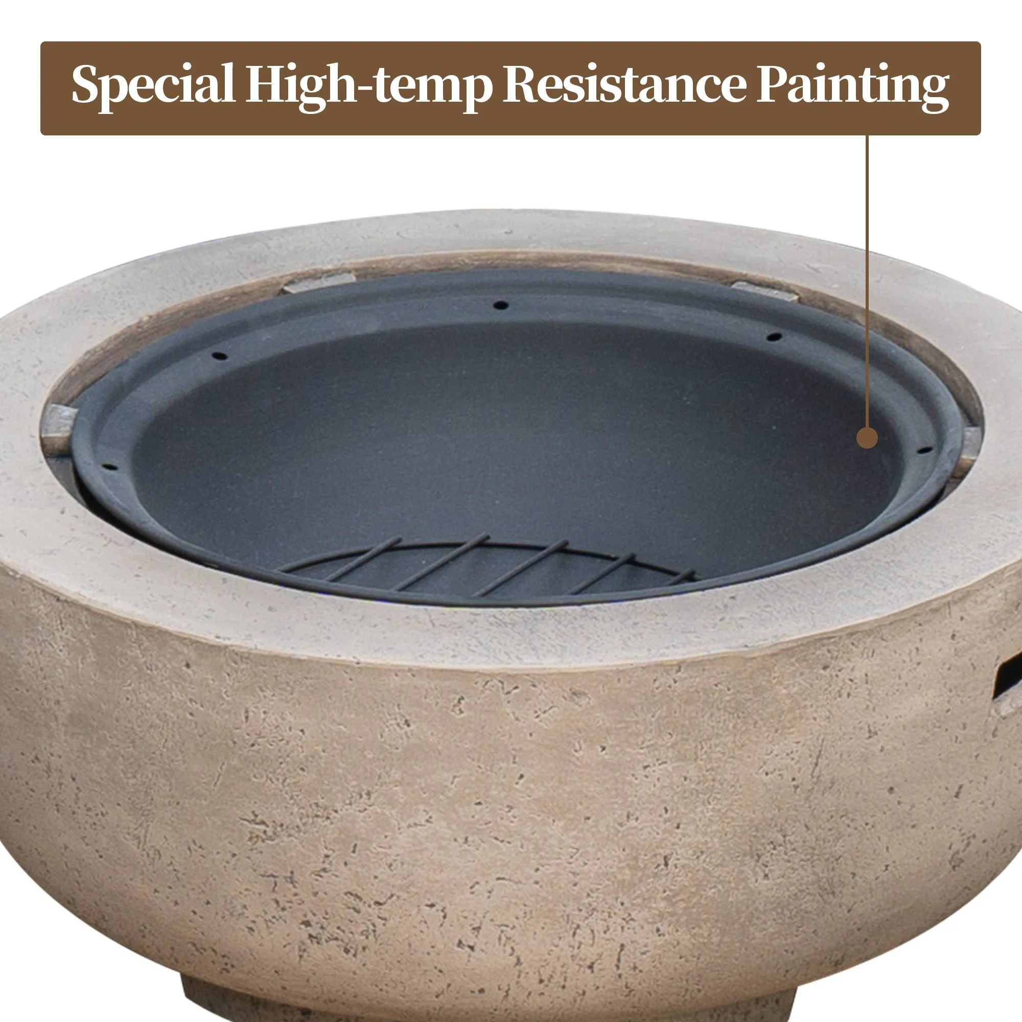 Ovios 23.62'' Round Magnesium Oxide Wood Burning Fire Pit