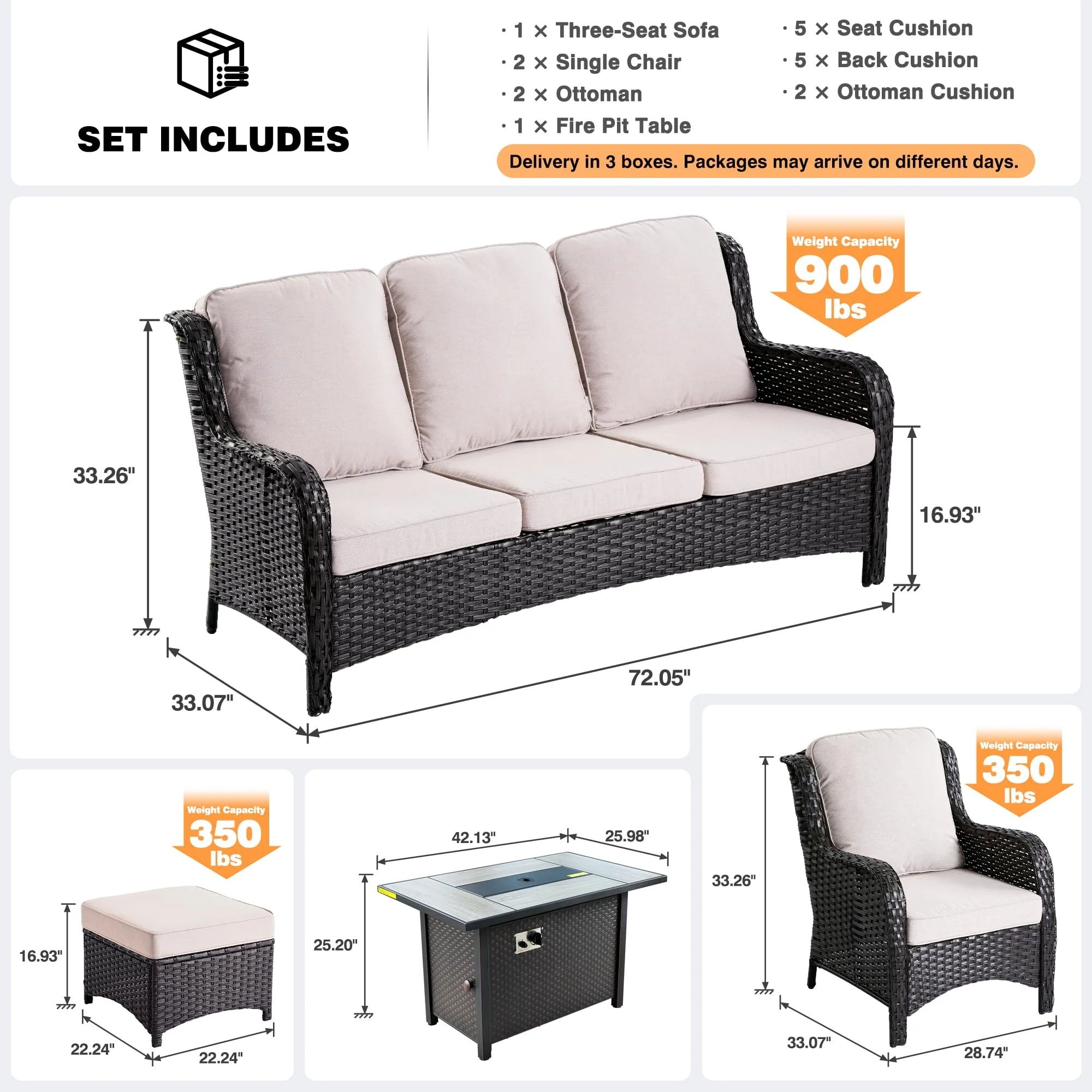 Ovios 6 Pieces Patio Furniture Set with 42