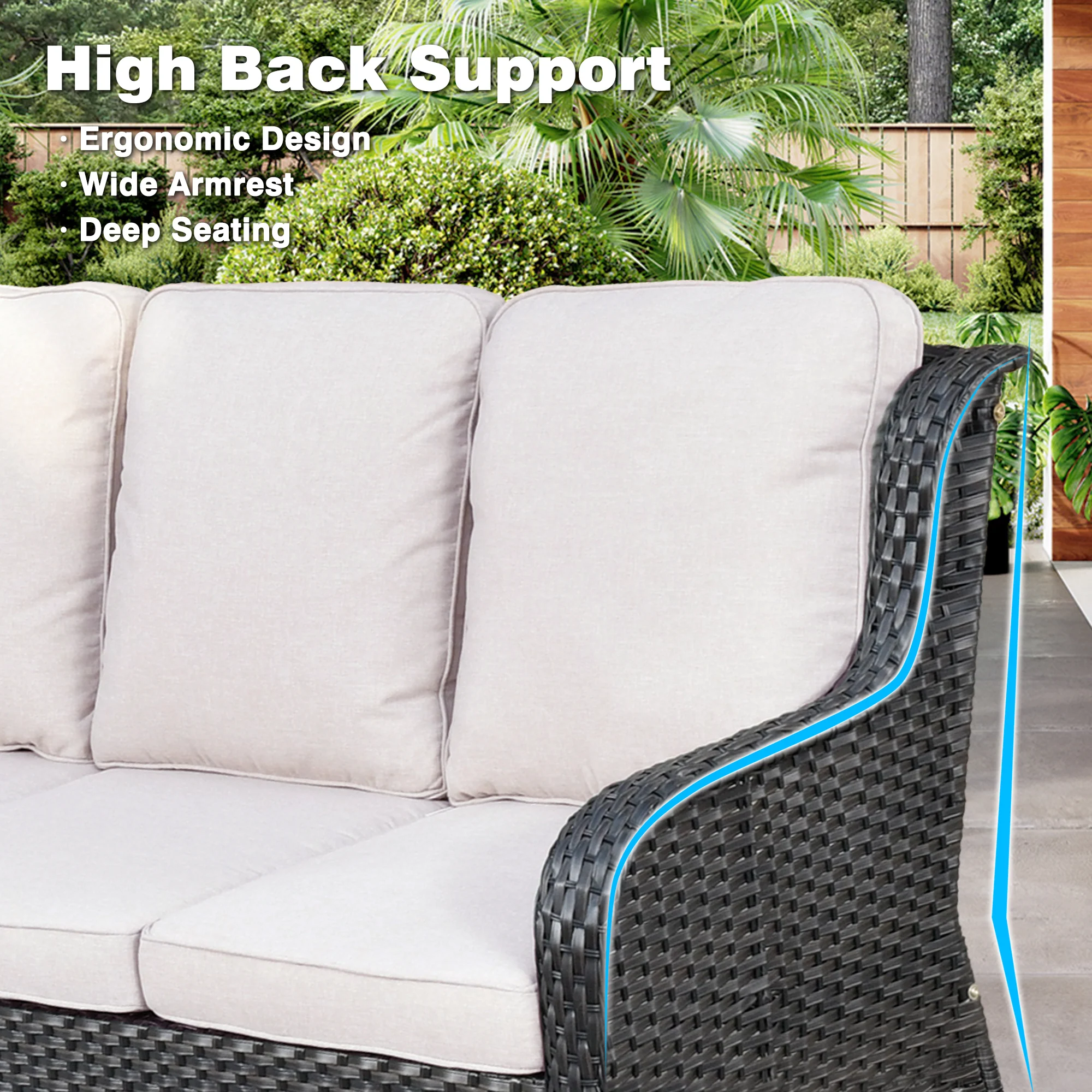 Ovios Patio Kenard 5-Piece Conversation Set with 30'' Fire Pit Table and Loveseat