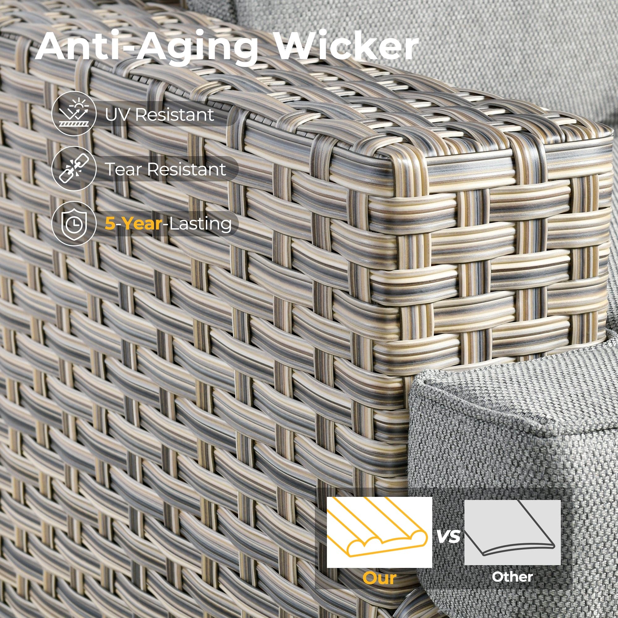 TBS Series - Sectional Patio Furniture Set 8-Piece, Included Swivel Chair