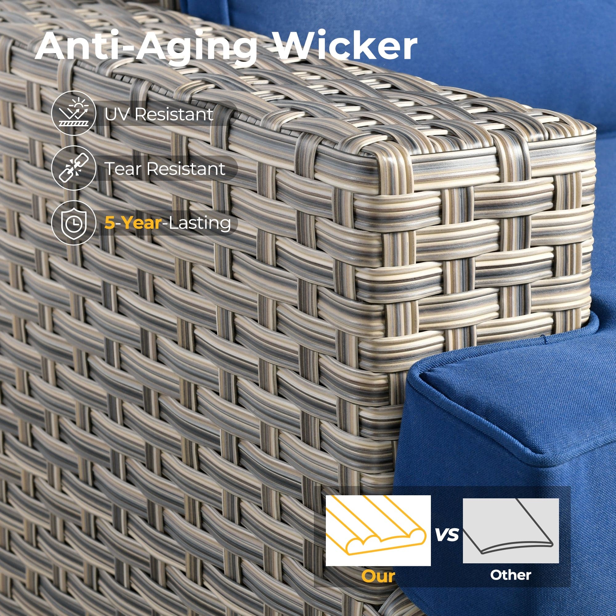 TBS Series - Sectional Patio Furniture Set 8-Piece, Included Swivel Chair