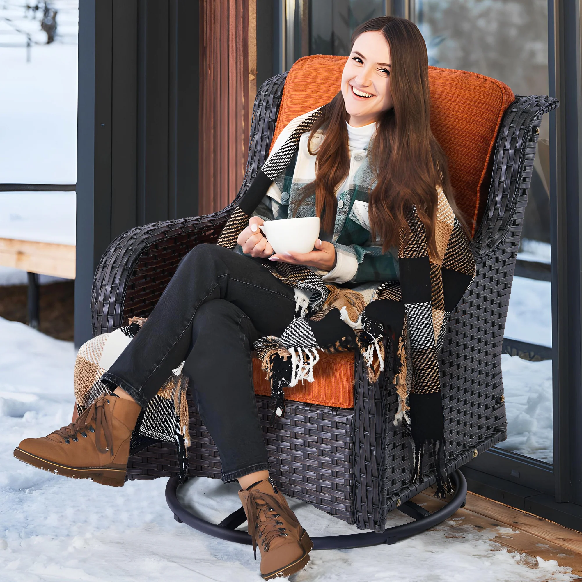 Ovios Patio Furniture Set 3-Piece with Swivel Chairs and Side Table Kenard