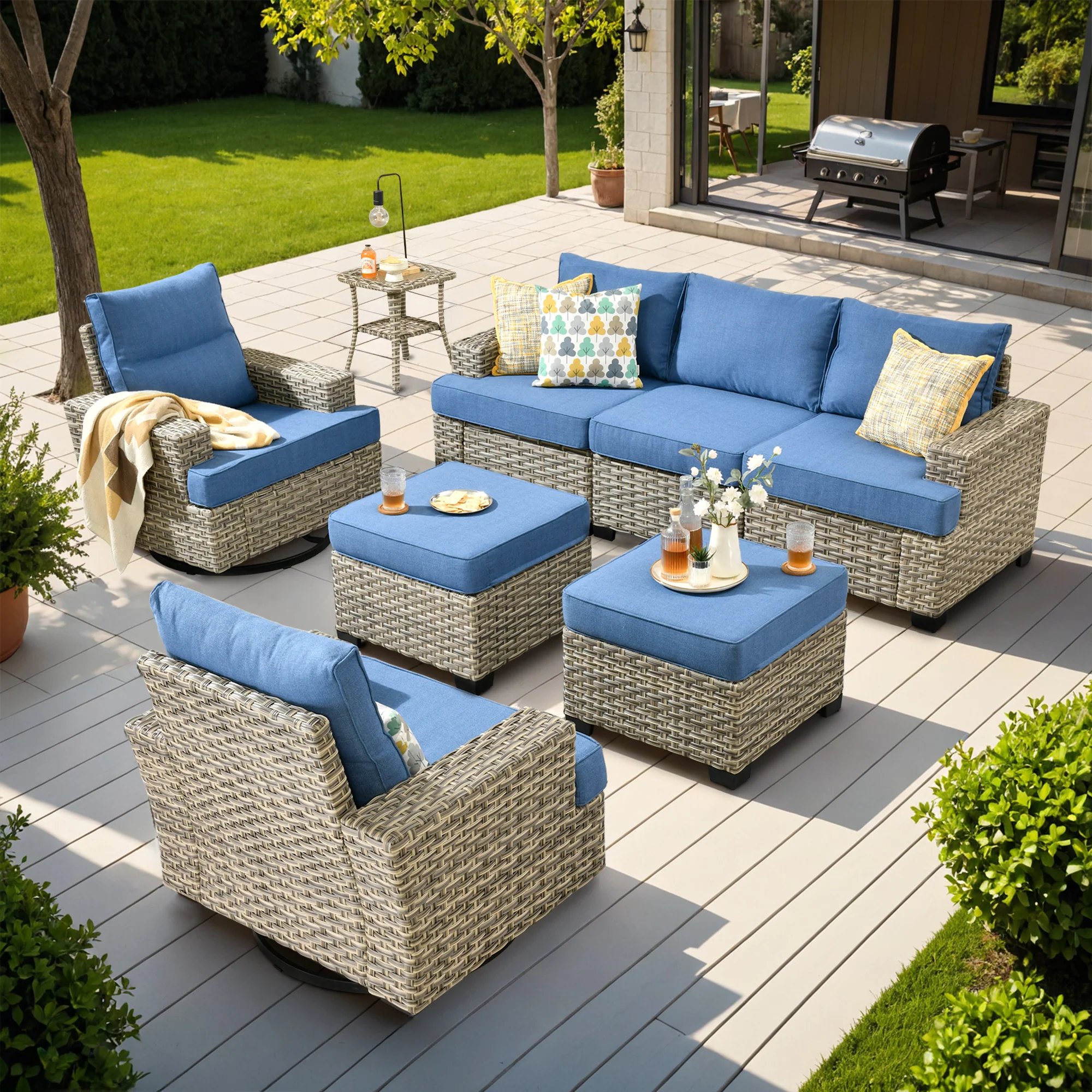 TBS Series - Sectional Patio Furniture Set 8-Piece, Included Swivel Chair