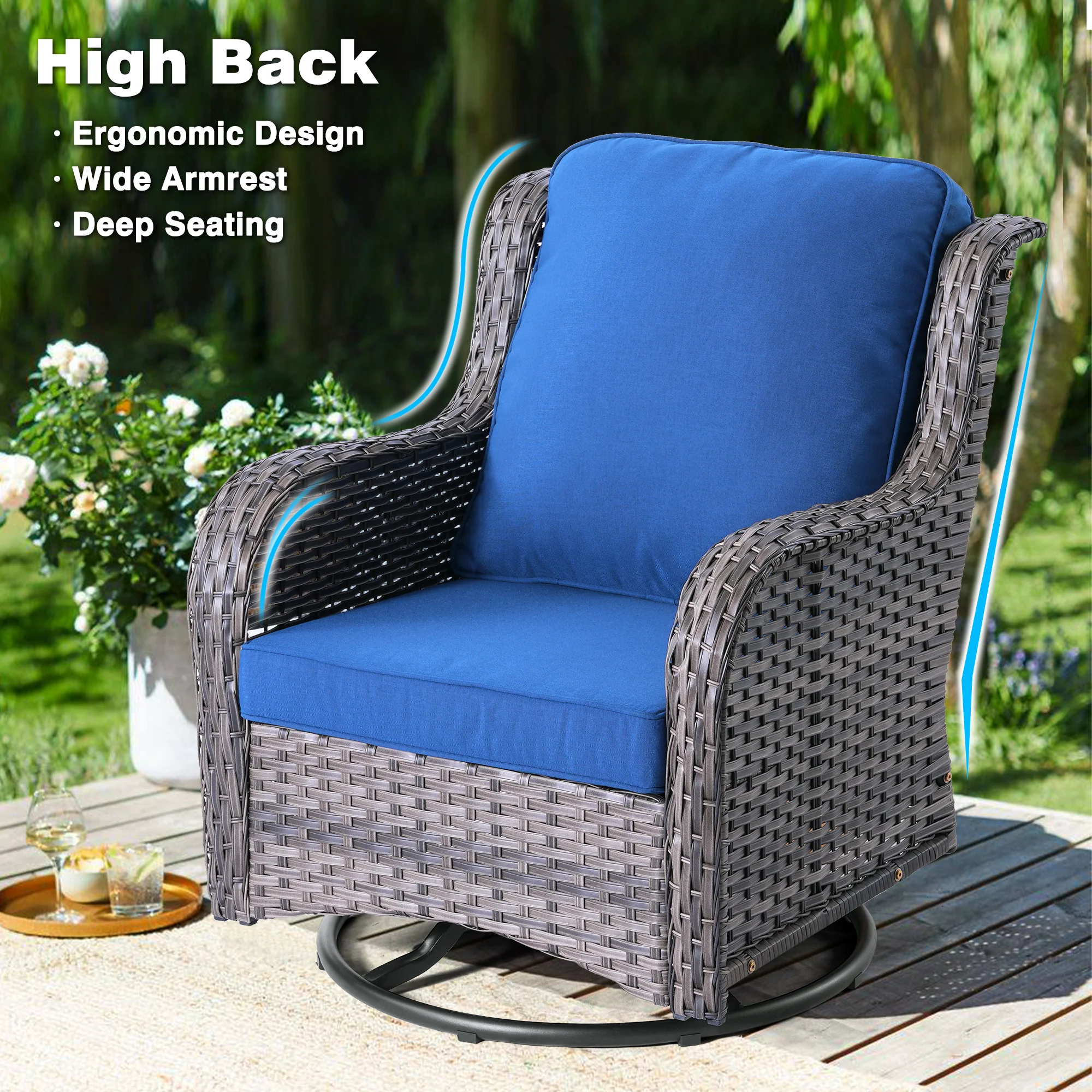 Ovios Patio Furniture Set 3-Piece with Swivel Chairs and Side Table Kenard