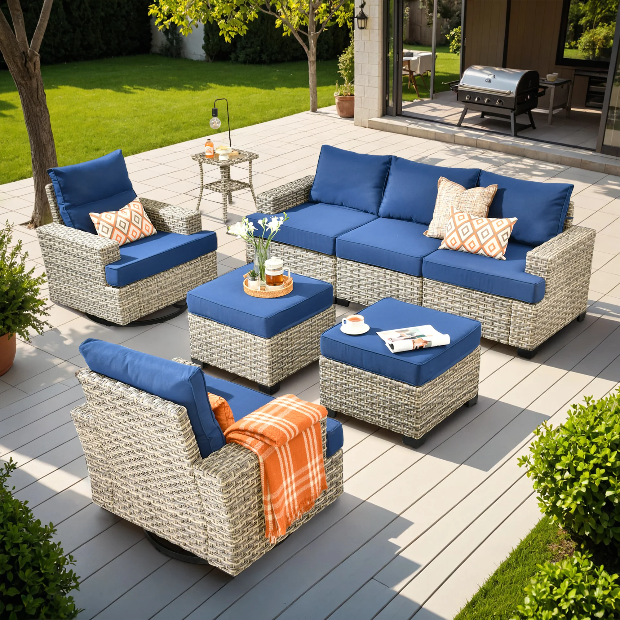 TBS Series - Sectional Patio Furniture Set 8-Piece, Included Swivel Chair