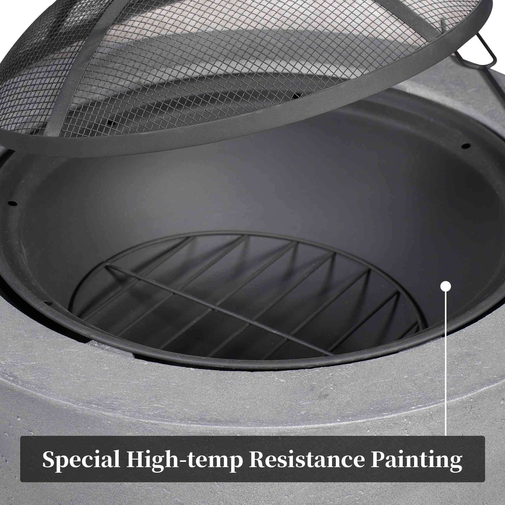 Ovios 23.62'' Round Magnesium Oxide Wood Burning Fire Pit