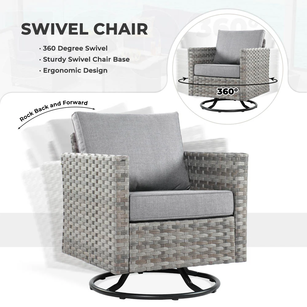 Ovios New Rimaru Series Patio Furniture Set  9-Piece include Swivel Chairs Set Partially Assembled