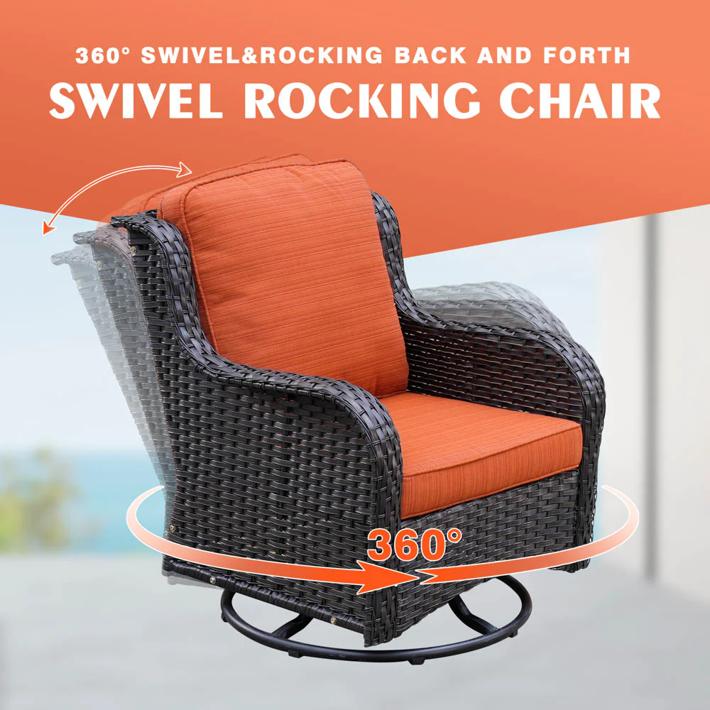 Ovios Patio Kenard 6-Piece Conversation Set with 30'' Propane Fire Pit Table and Rocking Chairs