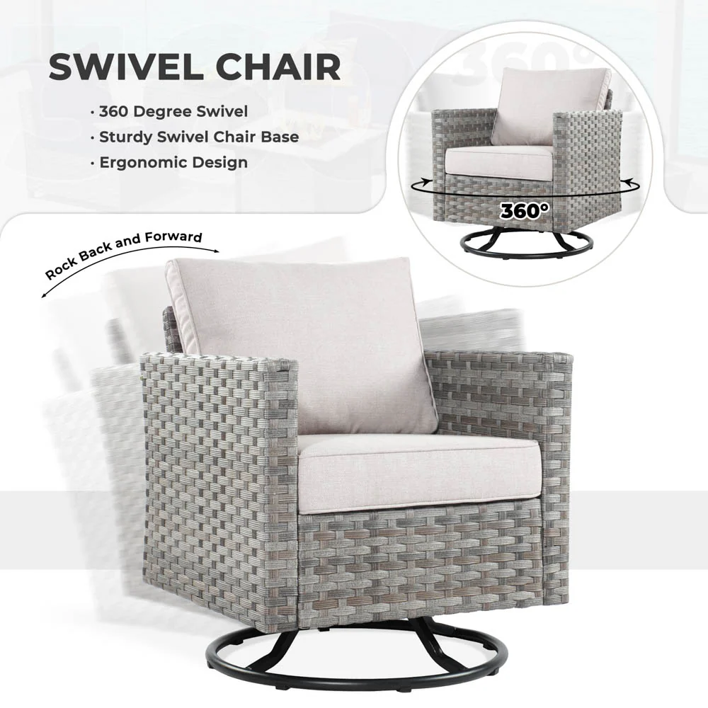 Ovios New Rimaru Series Patio Furniture Set 15-Piece include Swivel Chairs and 42