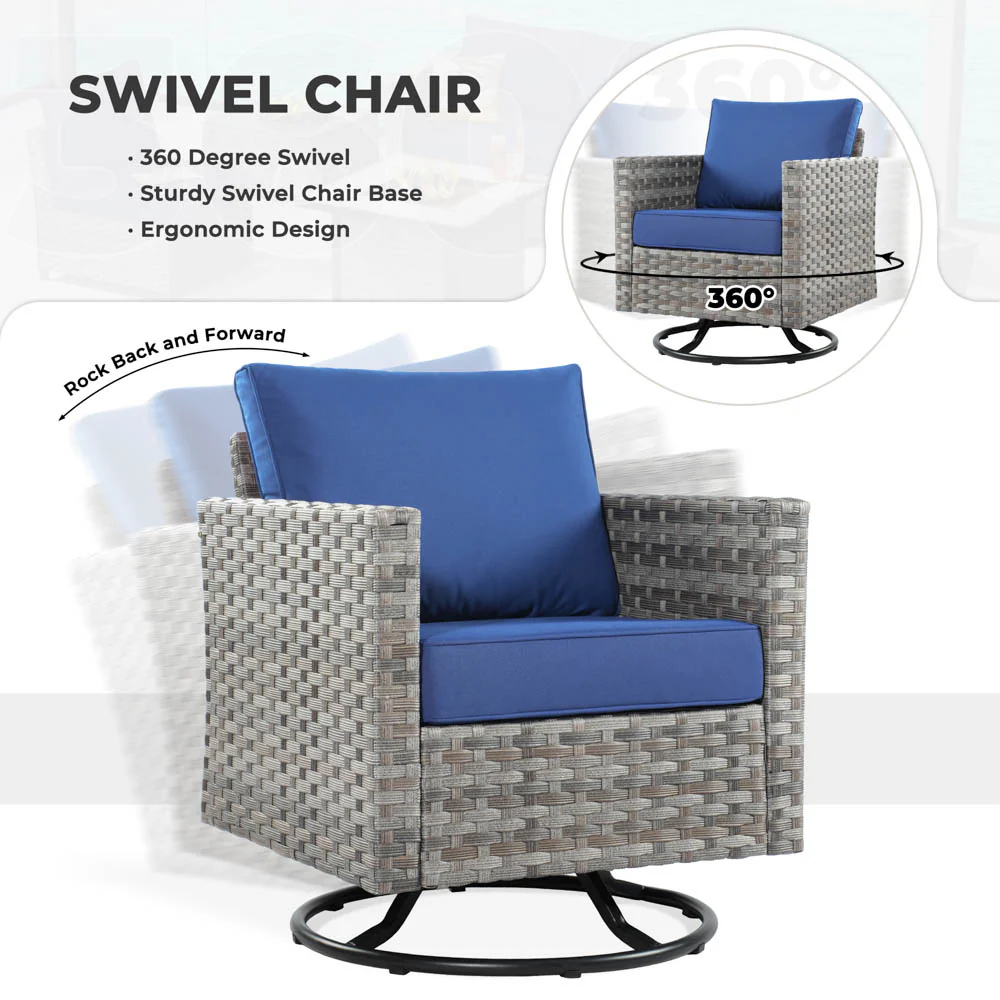 Ovios New Rimaru Series Patio Furniture Set  9-Piece include Swivel Chairs Set Partially Assembled