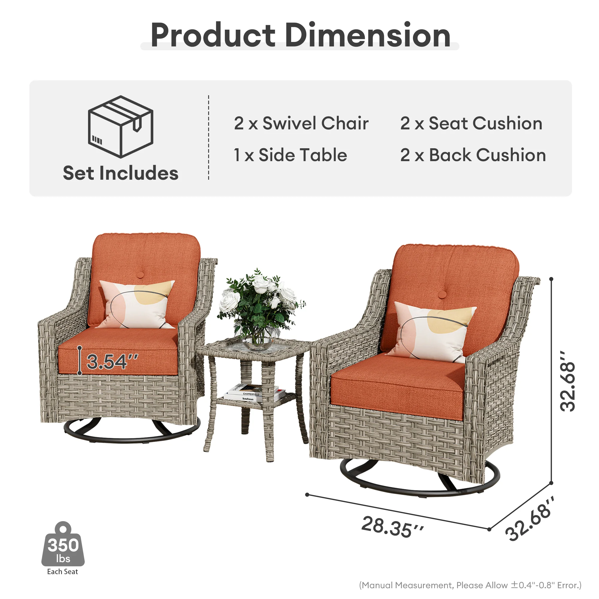 Ovios Conversation Set 3-Piece PAD Series,Swivel Chair