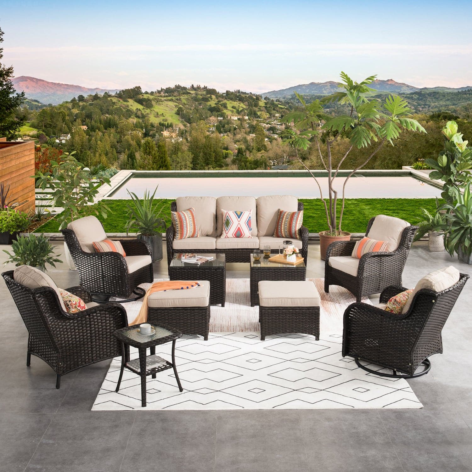 Ovios Patio Conversation Set 10-Piece with Rocking Chairs and Table Kenard