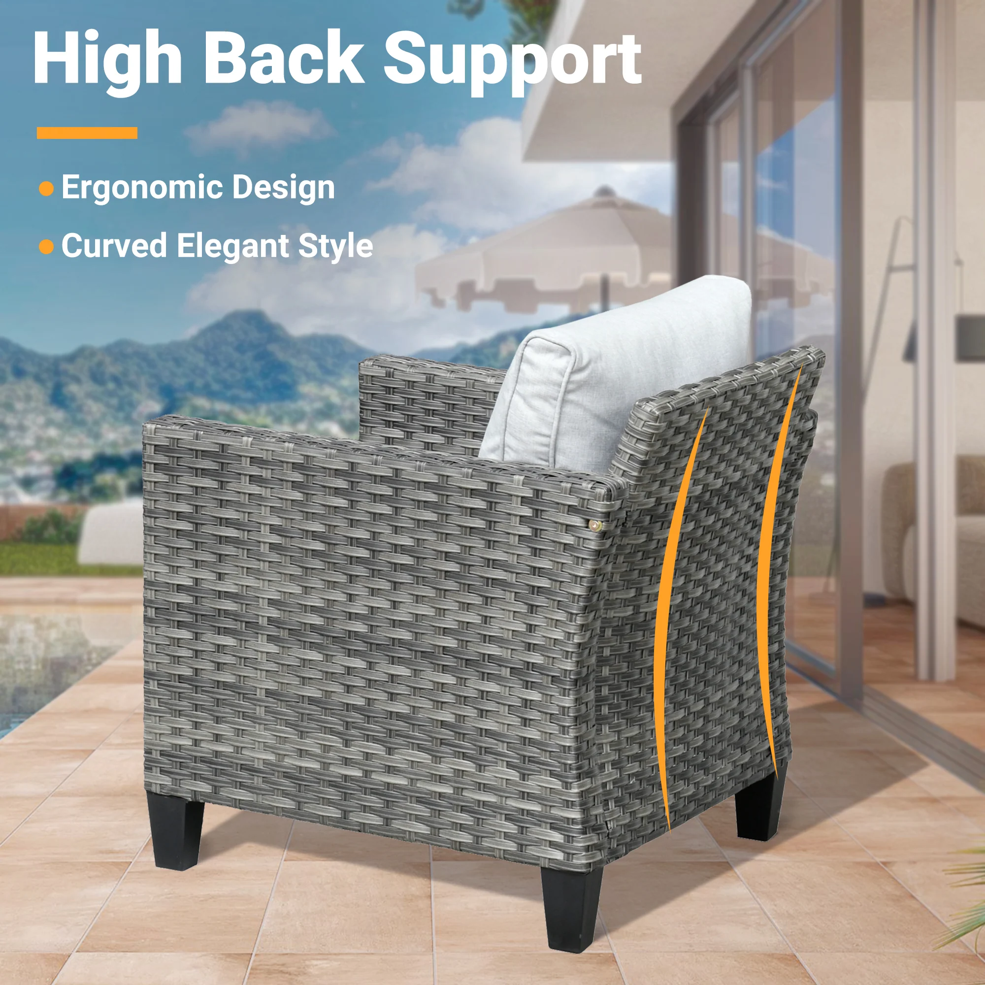 Ovios Patio Chairs New Vultros 2-Piece High Back Square Shape Armrest