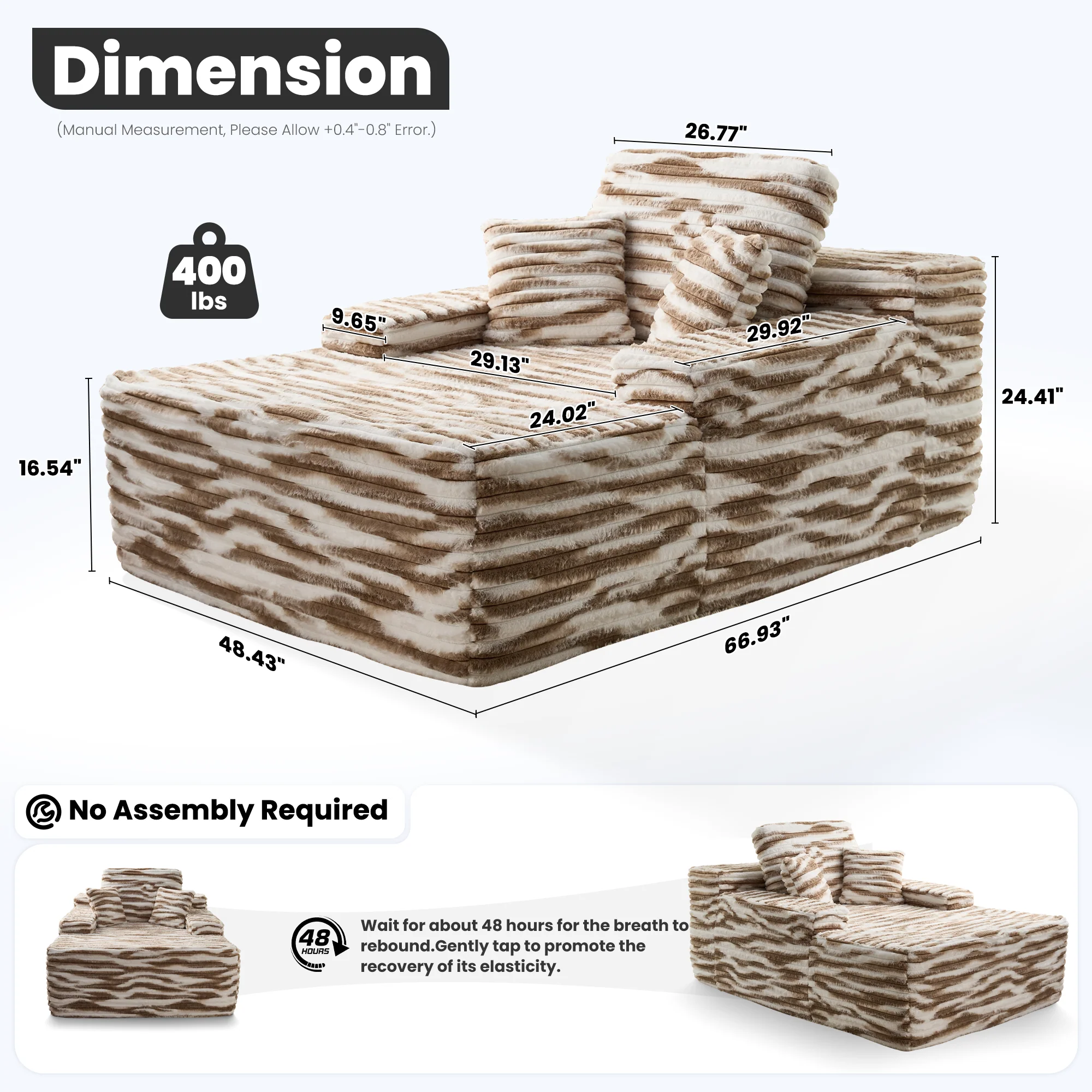 Ovios Boneless Chaise Lounge,Luxurious Faux Fur, No Assembly Required