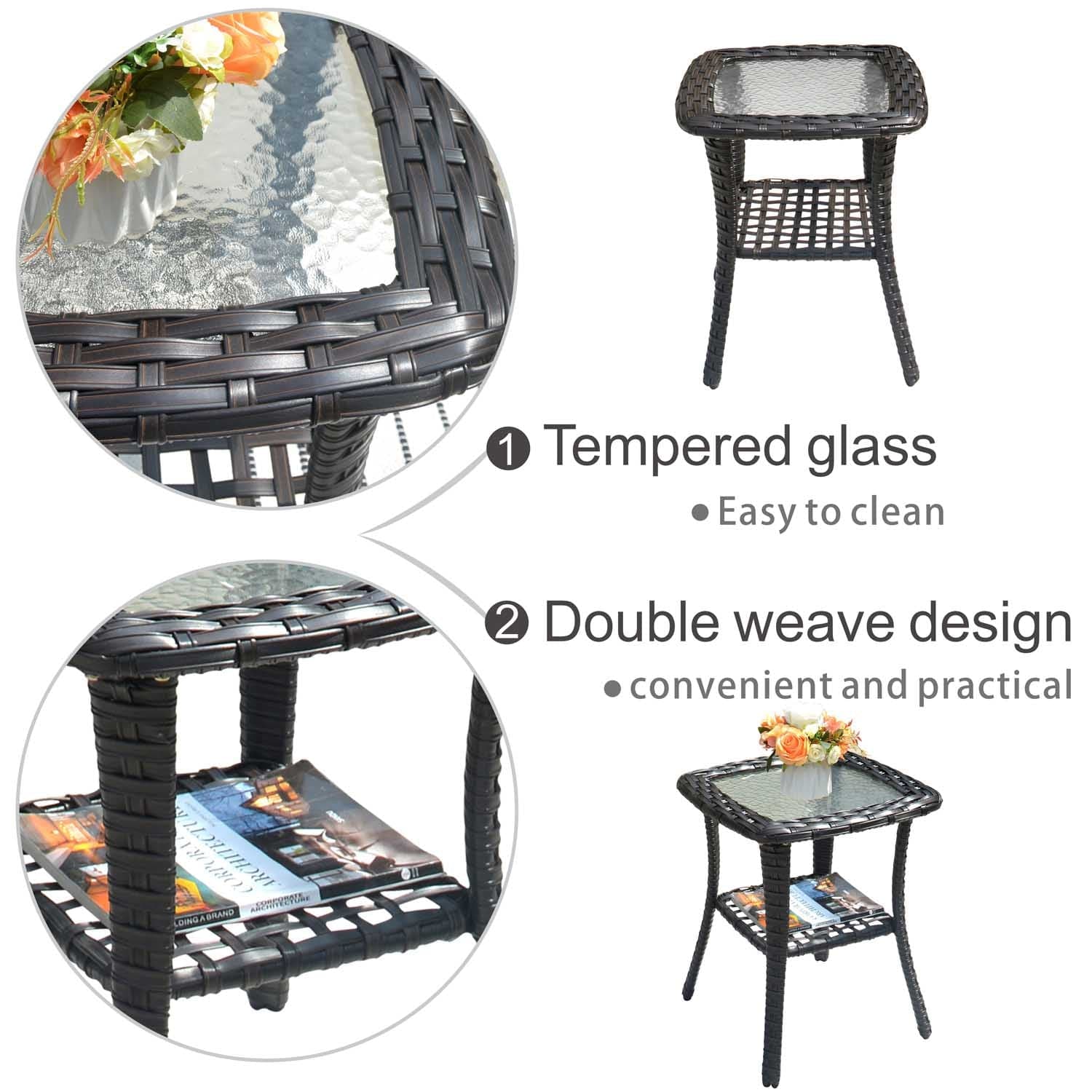 Ovios Balcony Side Table with Tempered Glass Top for GRS/NTC/HOP/NDS Series