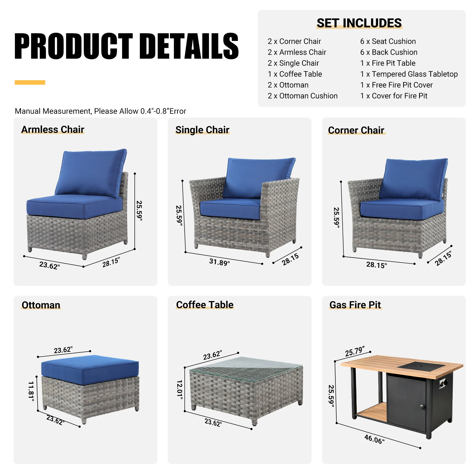 Ovios Patio Furniture Set 10-Piece include 42