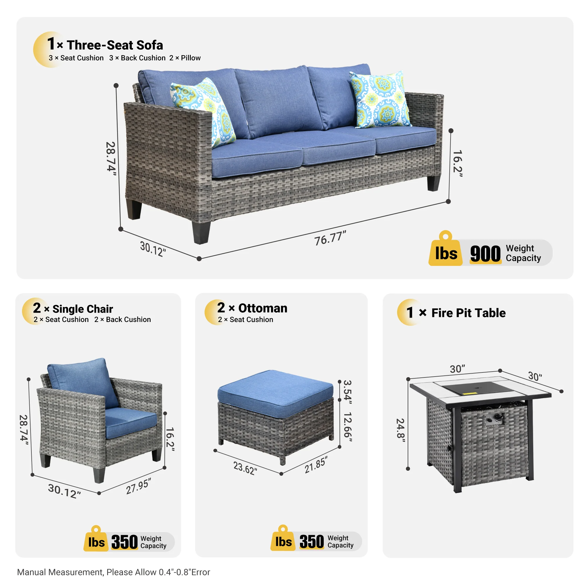 Ovios Patio Conversation Set 6-Piece with 30'' Fire Pit Table and Vultros Set