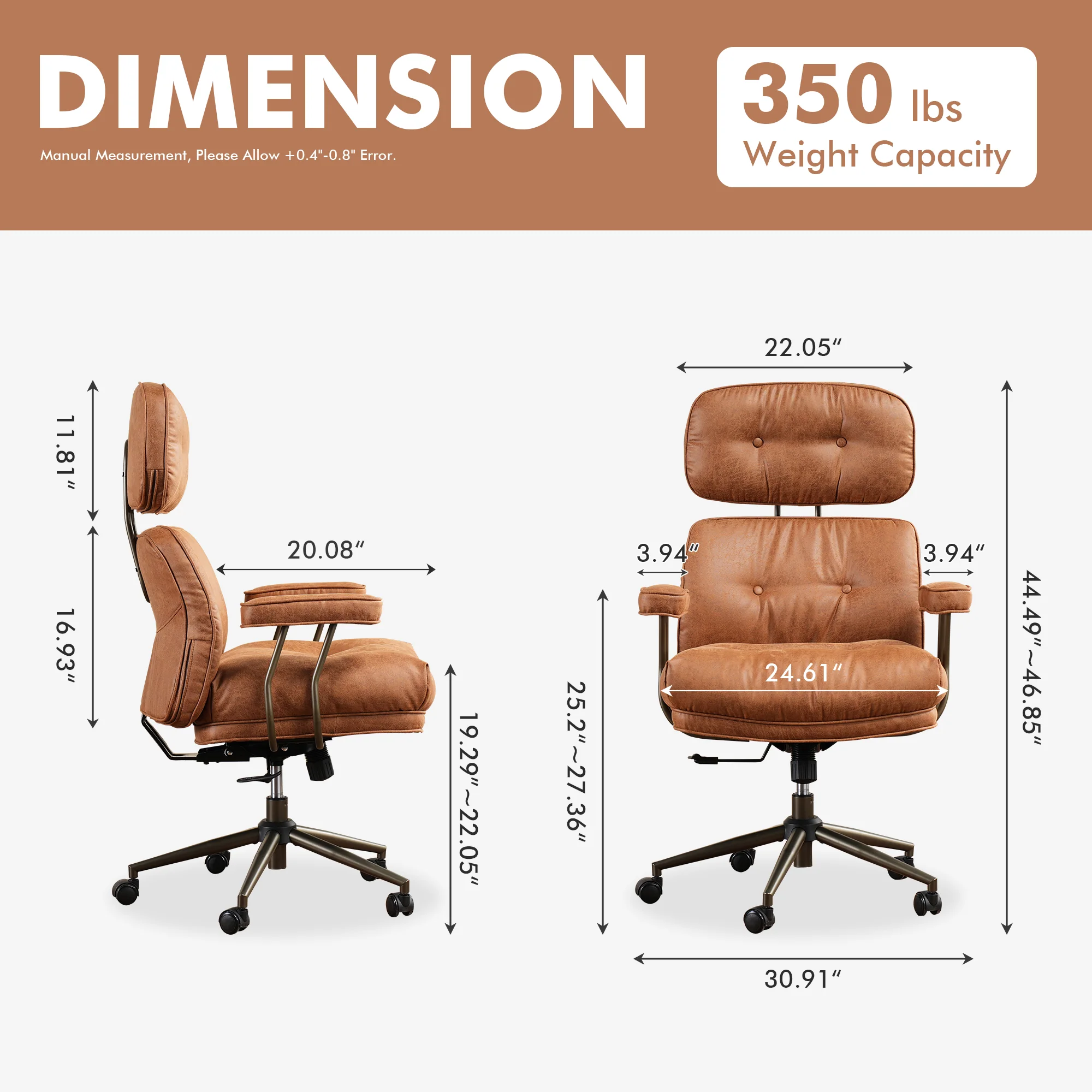 Ovios Office Executive Chair Oversize Cushions Suede Fabric