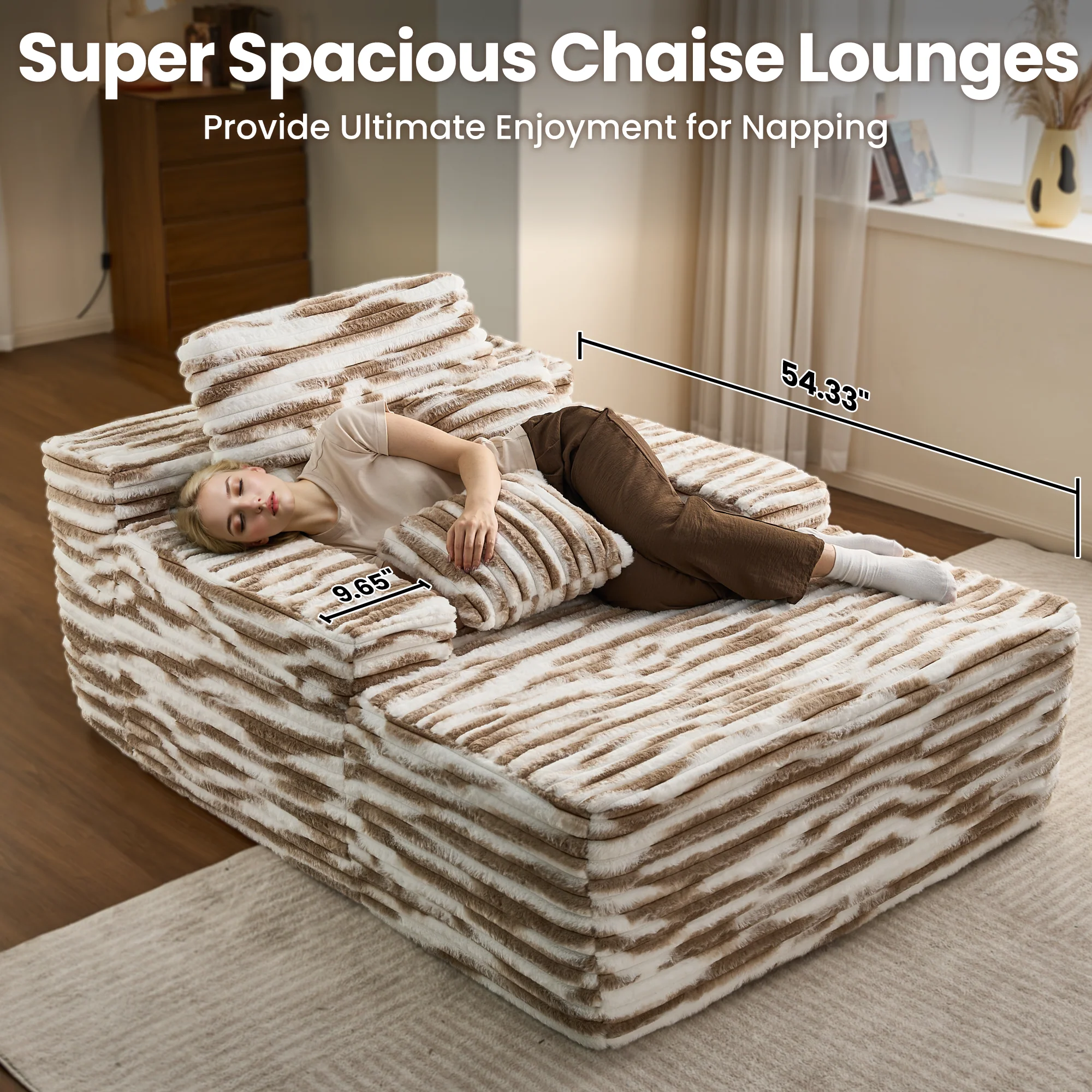Ovios Boneless Chaise Lounge,Luxurious Faux Fur, No Assembly Required