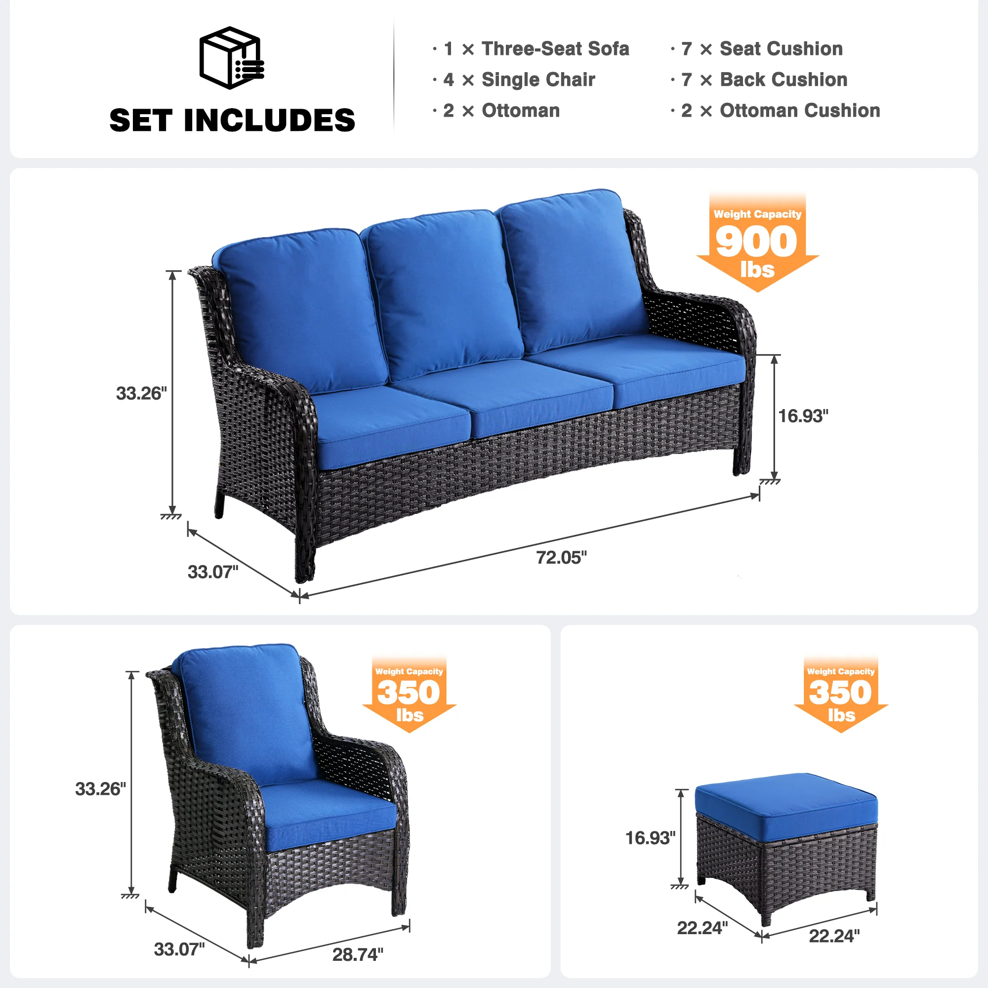 Ovios Patio Furniture Set 7-Piece With Cushions Kenard Curved Handrest